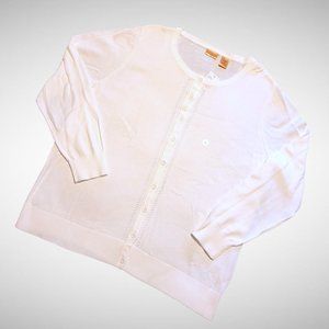NORTHCREST Cardigan White Fine Gauge Knit Open-Work Trim 1X and 3X New with Tags